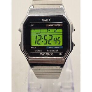 Timex Men's T78582 Classic Digital Silver-Tone Stainless Steel Watch. New Batt.